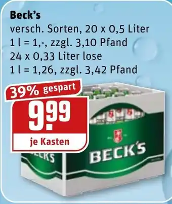 REWE Kaufpark Beck's 20 x 0,5/24 x 0,33L Angebot