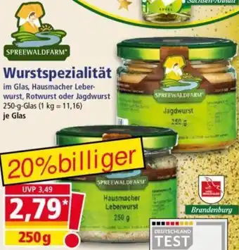 Norma SPREEWALDFARM Wurstspezialität 250 g Glas Angebot