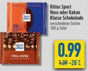 diska Ritter Sport Nuss oder Kakao Klasse Schokolade 100g Angebot