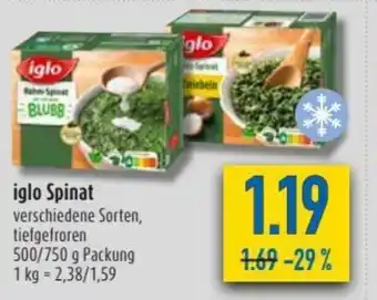 diska Iglo Spinat 500/750g Angebot