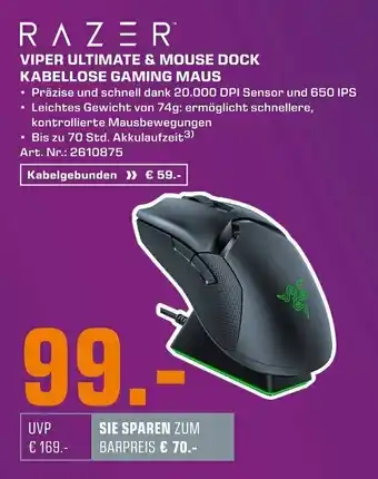 Saturn Razer Viper Ultimate & Mouse Dock Kabellose Gaming Maus Angebot