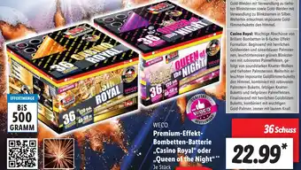 Lidl WECO Premium-Effekt Bombetten Batterie ,,Casino Royal" oder ,,Queen of the Night" 36 Schuss Angebot