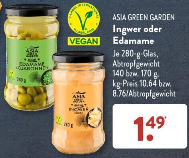 ASIA GREEN GARDEN Ingwer oder Edamame 280 g Glas Angebot bei Aldi Süd