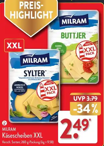 Aldi Nord MILRAM Käsescheiben XXL 260 g Packung Angebot