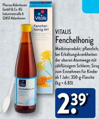 Aldi Nord VITALIS Fenchelhonig 350 g Flasche Angebot