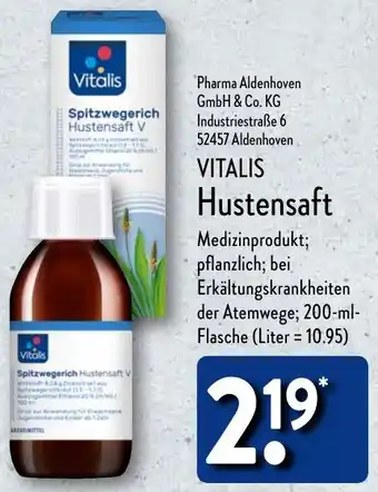 Aldi Nord VITALIS Hustensaft 200 ml Flasche Angebot