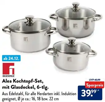 Aldi Nord BERGNER Alea Kochtopf-Set, mit Glasdeckel, 6-tlg. Angebot