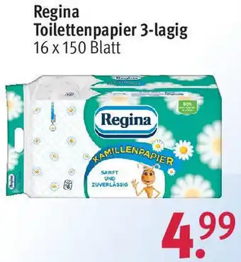 Rossmann Regina Toilettenpapier 3-lagig 16 x 150 Blatt Angebot