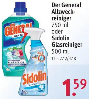 Rossmann Der General Allzweckreiniger 750 ml oder Sidolin Glasreiniger 500 ml Angebot