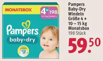 Rossmann Pampers Baby-Dry Windeln Größe 4 + 10 - 15 kg Monatsbox 198 Stück Angebot