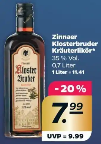 NETTO Zinnaer Klosterbruder Kräuterlikör 0,7 Liter Angebot