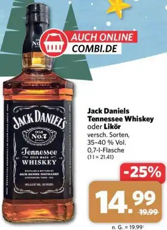 Combi Jack Daniels Tennessee Whiskey oder Likör 0,7 L Flasche Angebot