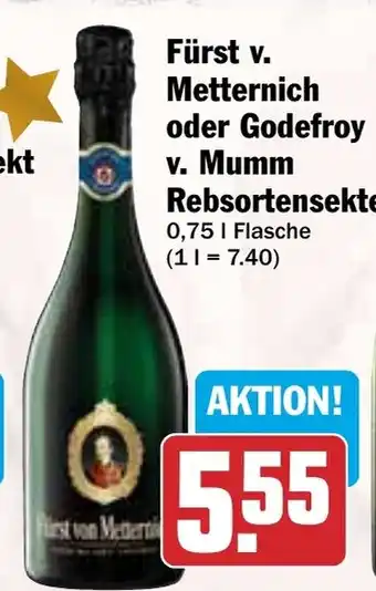 Hit Fürst v. Metternich oder Godefroy v. Mumm Rebsortensekte 0,75 | Flasche Angebot