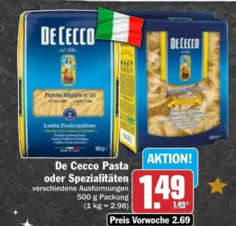 Hit De Cecco Pasta oder Spezialitäten 500g Packung Angebot