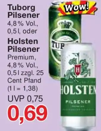 Jawoll Tuborg Pilsener 0,5l, oder Holsten Pilsener Angebot