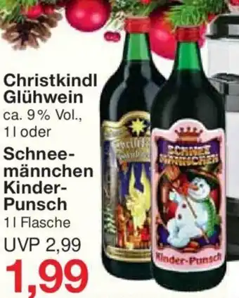 Jawoll Christkindl Glühwein oder Schnee-männchen Kinder-Punsch 1 l Flasche Angebot