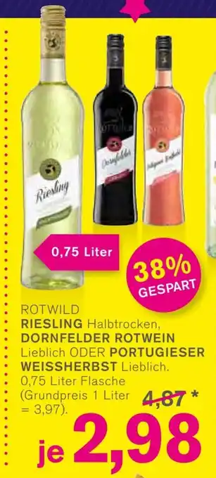 KODi ROTWILD RIESLING Halbtrocken, DORNFELDER ROTWEIN Lieblich ODER PORTUGIESER WEISSHERBST Lieblich. 750ml Angebot