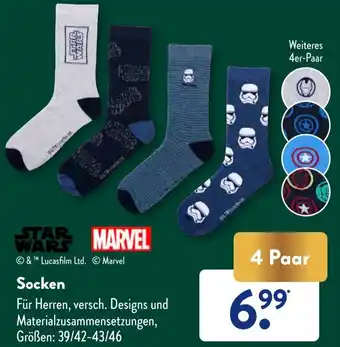 Aldi Süd STAR WARS/MARVEL Socken 4 Paar Angebot