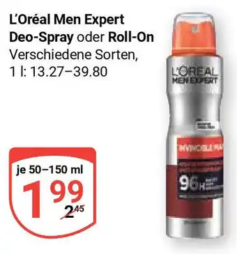 Globus L'Oréal Men Expert Deo-Spray oder Roll-On 50-150 ml Angebot