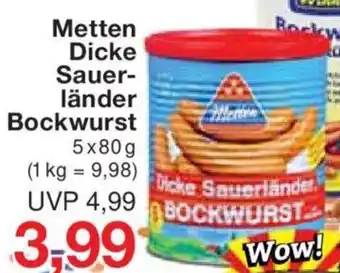 Jawoll Metten Dicke Sauer- länder Bockwurst 5 x 80 g Angebot