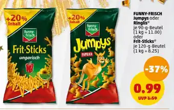 PENNY FUNNY-FRISCH Jumpys oder Ringlis 90-g-Beut oder Frit-Sticks 120-g-Beutel Angebot