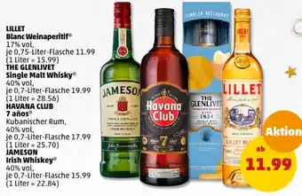 PENNY LILLET Blanc Weinaperitif 0,75 Liter Flasche, THE GLENLIVET Single Malt Whisky oder HAVANA CLUB 7 años 0,7 Liter Flasche Angebot