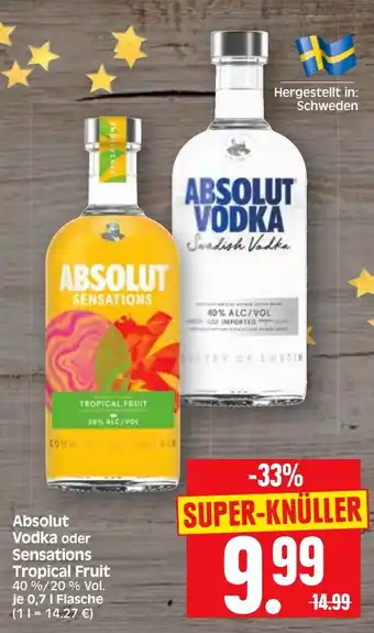 Edeka Herkules Absolut Vodka oder Sensations Tropical Fruit 0,7 l Flasche Angebot