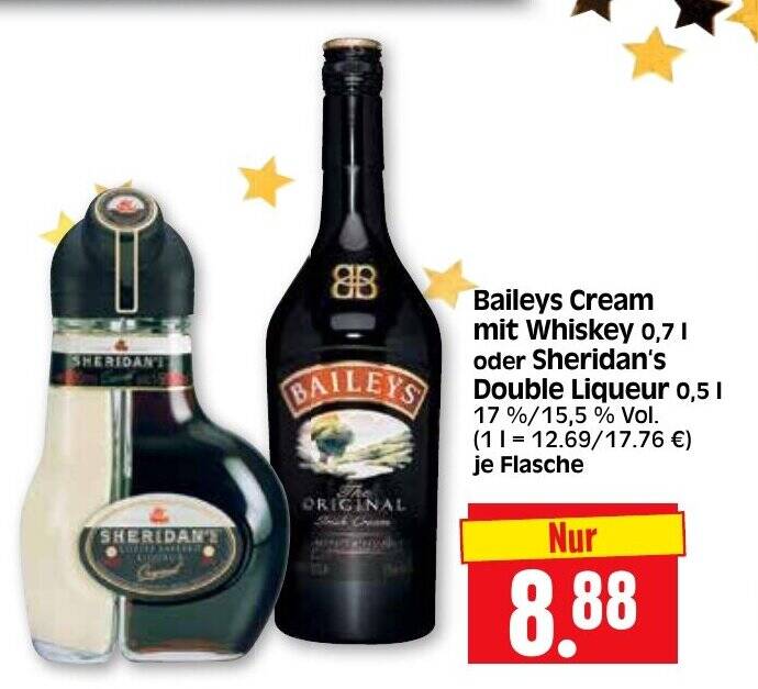 Baileys Cream mit Whiskey 0,7 l oder Sheridan's Double Liqueur 0,5 l