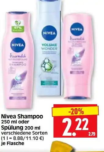 Edeka Herkules Nivea Shampoo 250 ml oder Spülung 200 ml Angebot