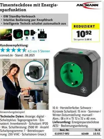 Conrad Ansmann Timersteckdose Mit Energie-sparfunktion Angebot