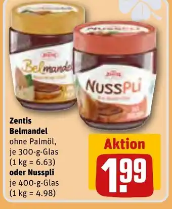 REWE Zentis Belmandel  300-g-Glas oder Nusspli 400-g-Glas Angebot