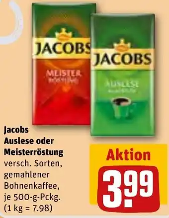 REWE Jacobs Auslese oder Meisterröstung 500-g-Pckg. Angebot