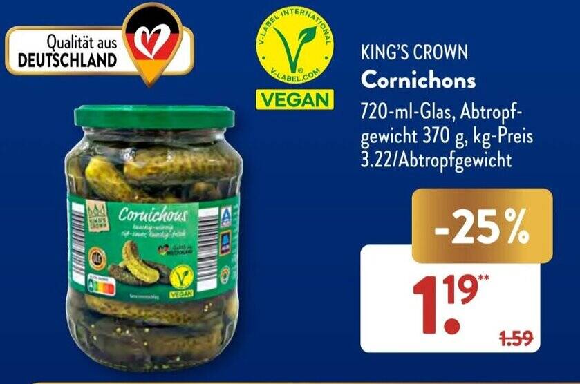 KING'S CROWN Cornichons 720 ml Glas Angebot bei Aldi Süd