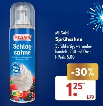 Aldi Süd MILSANI Sprühsahne 250-ml-Dose Angebot