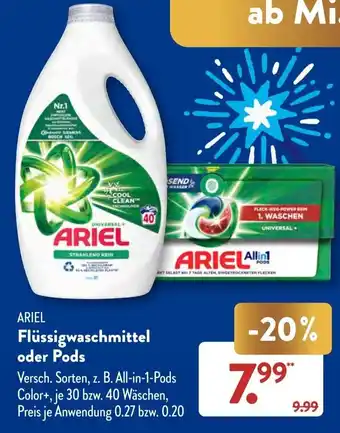 Aldi Süd ARIEL Flüssigwaschmittel oder Pods Angebot