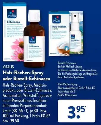 Aldi Süd Vitalis Hals-Rachen-Spray oder Biozell-Echinacea Angebot