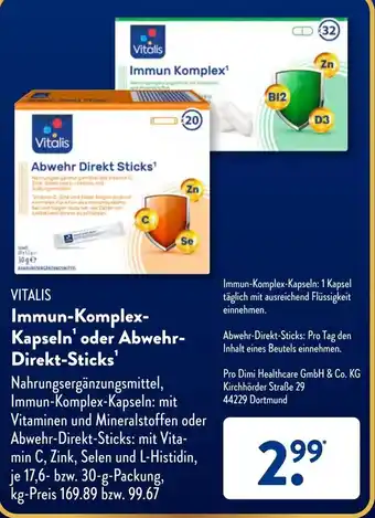 Aldi Süd VITALIS Immun-Komplex-Kapseln' oder Abwehr-Direkt-Sticks Angebot