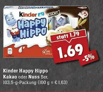 Scheck-in-Center Kinder Happy Hippo Kakao Oder Nuss Angebot