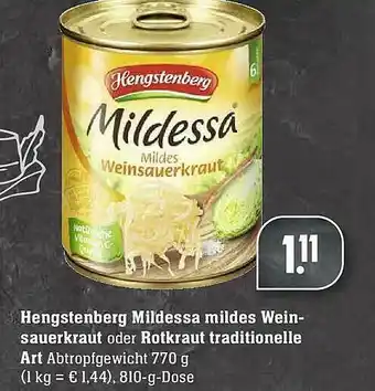 Scheck-in-Center Hengstenberg Mildessa Mildes Wein-sauerkraut Oder Rotkraut Traditionelle Art Angebot