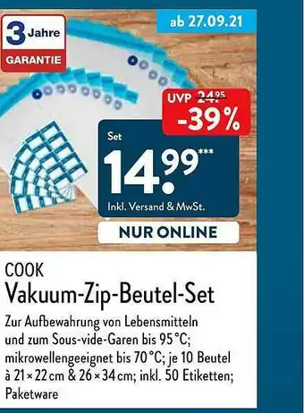 Aldi Nord Cook Vakuum-zip-beutel-set Angebot