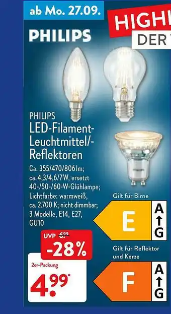 Aldi Nord Philips Led-filament-leuchtmittel--reflektoren Angebot