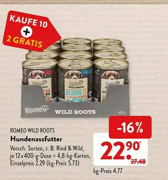 Aldi Süd Romeo Wild Roots Hundenassfutter Angebot