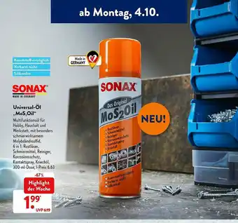 Aldi Süd Universal-öl „mos2oil” Sonax Angebot