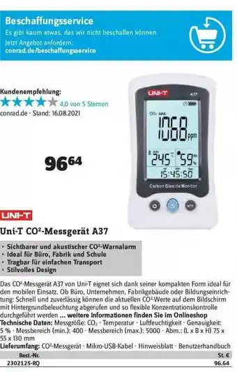 Conrad Uni-t Co²-messgerät A37 Angebot