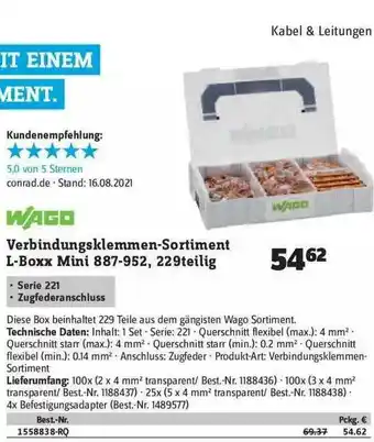 Conrad Wago Verbindungsklemmen-sortiment L-boxx Mini 887-952 229tlg Angebot