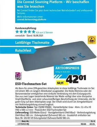 Conrad Tru Esd-tischmatten-set Angebot