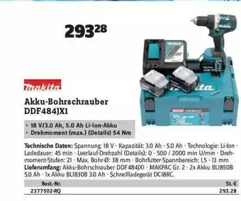 Conrad Makita Akku-bohrschrauber Ddf484jx1 Angebot