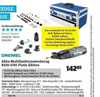 Conrad Dremel Akku-multifunktionswerkzeug 8220-5.65 Platin Edition Angebot