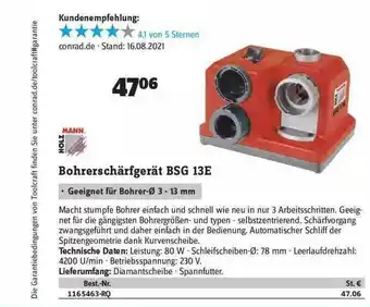 Conrad Bohrerschärfgerät Bsg 13e Angebot