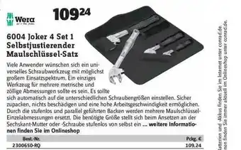 Conrad Wera 6004 Joker 4 Set 1 Selbstjustierender Maulschlüssel-satz Angebot